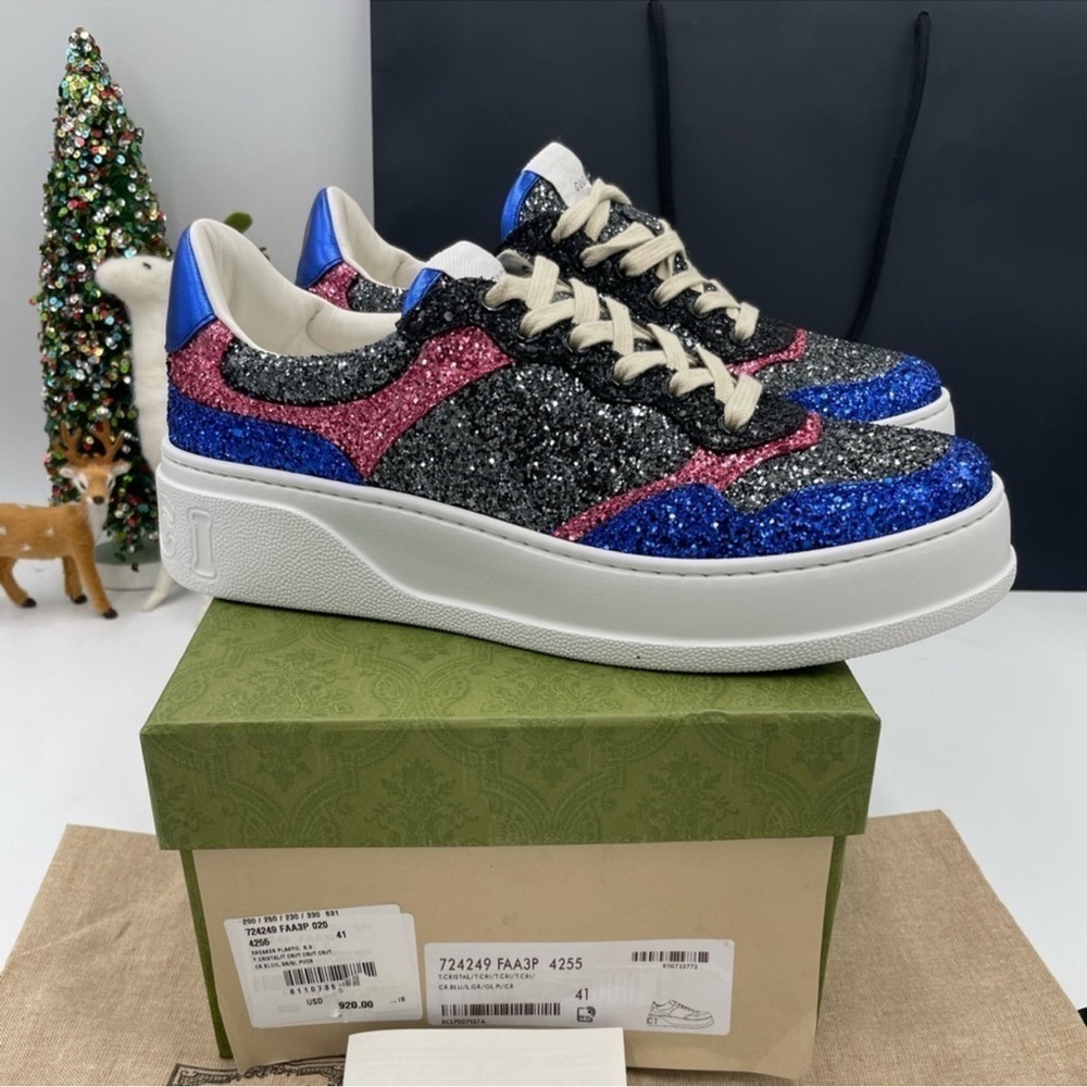 Women’s Gucci glitter trainer, low top sneaker size 41 made in Italy